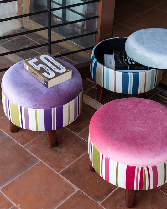 Round striped storage ottoman